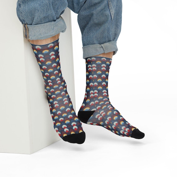 Abstract Geometric Sound Socks – Modern Rhythm Pattern Cotton Crew Sockss