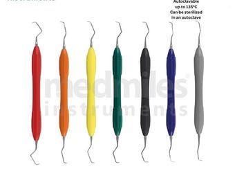 Silicone Handle Dental Periodontal Gracey Curette Set – 7pcs Autoclavable Multicolor Instruments