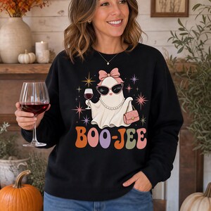 Boo-Jee Ghost Crewneck-tröja, Halloween-tröja med vinälskare, retro läskig spöktröja, rolig Halloween-present