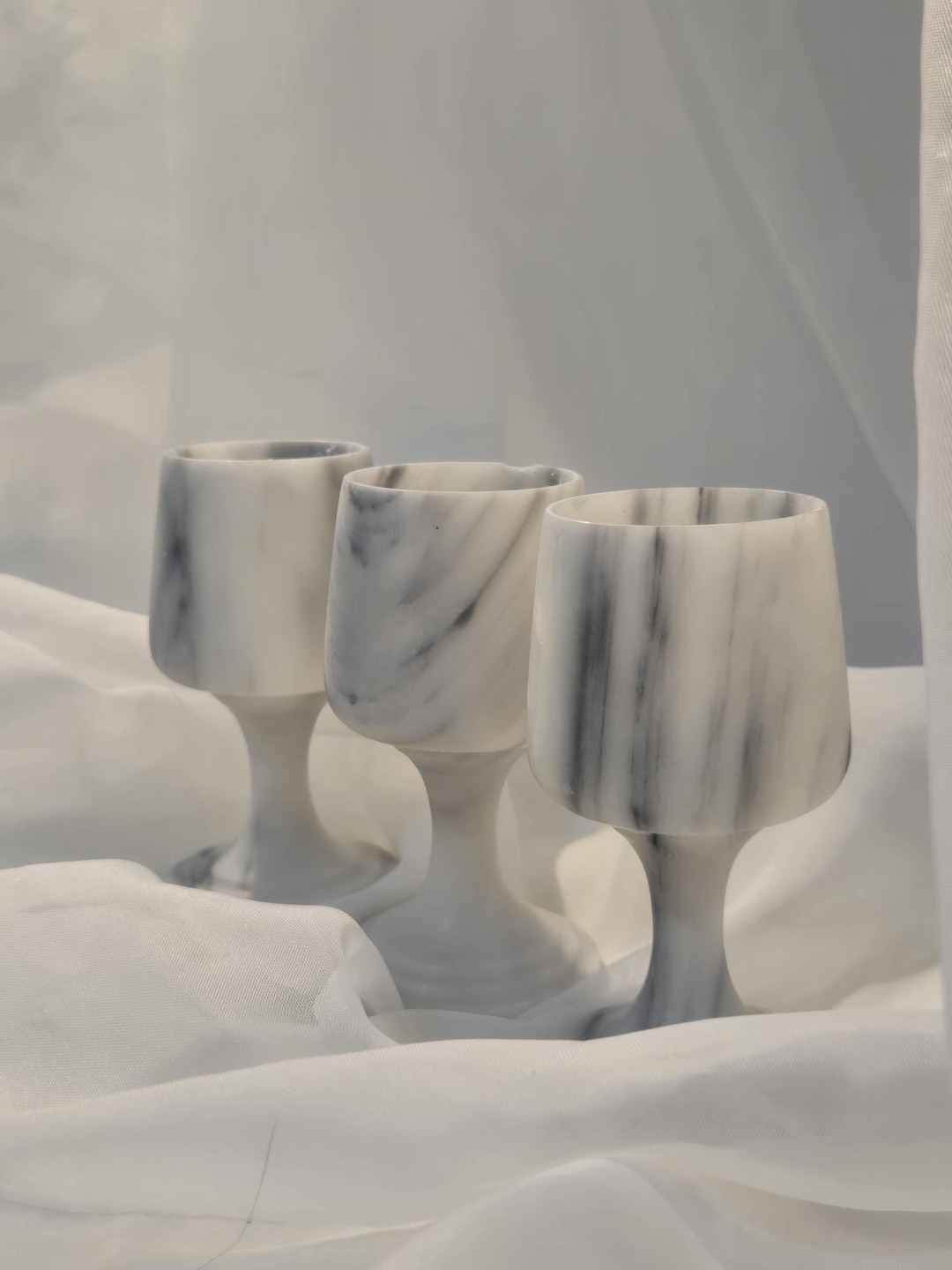 Marble Shot Glasses Set of 3 – Hand-turned Stone Goblets – Minimalist ...