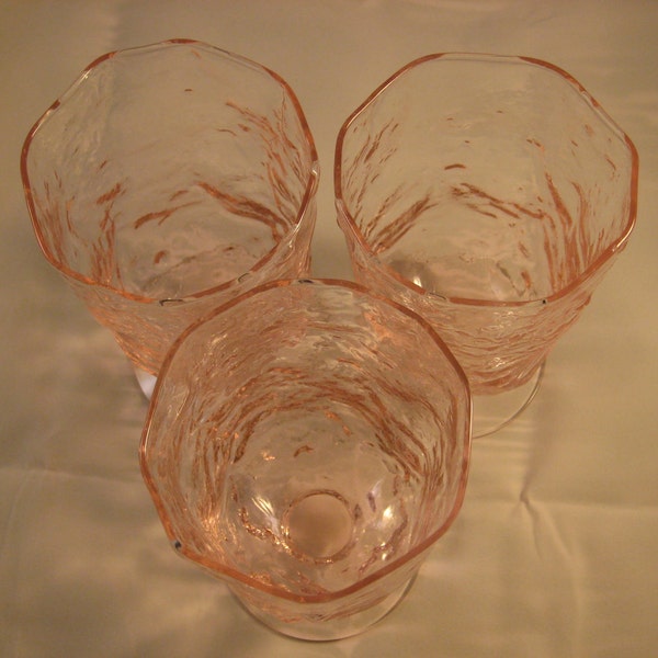 3 Old Morgantown pink "Crinkle" footed iced tea glasses