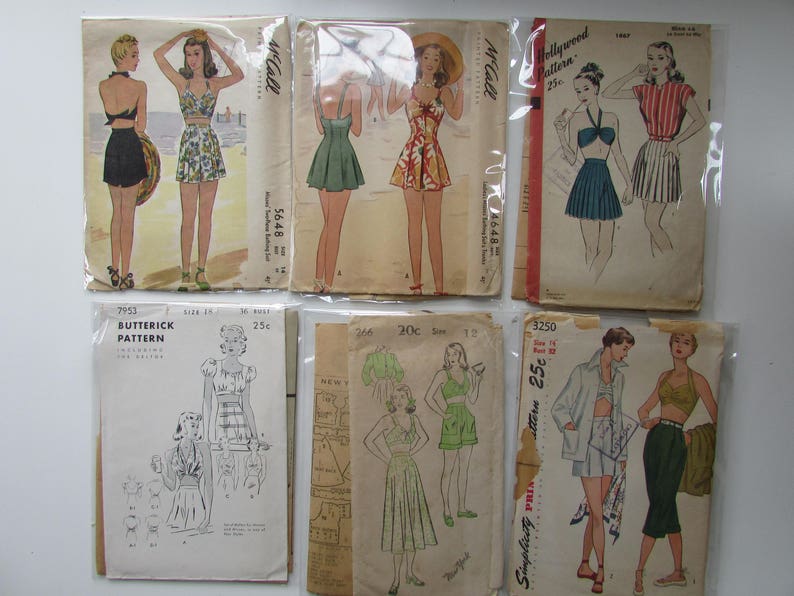 1940s Vintage Bathing Suit and Beachwear Patterns | Etsy