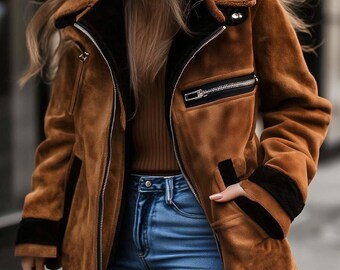 Veste En Cuir Daim Marron Coldwater Creek - Taille M - Occasion En Parfait état - Fermeture Laiton