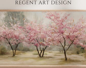 Cherry Blossom Samsung Frame TV Art, Spring Landscape Painting, Cottagecore Nature (4K Digital Download)