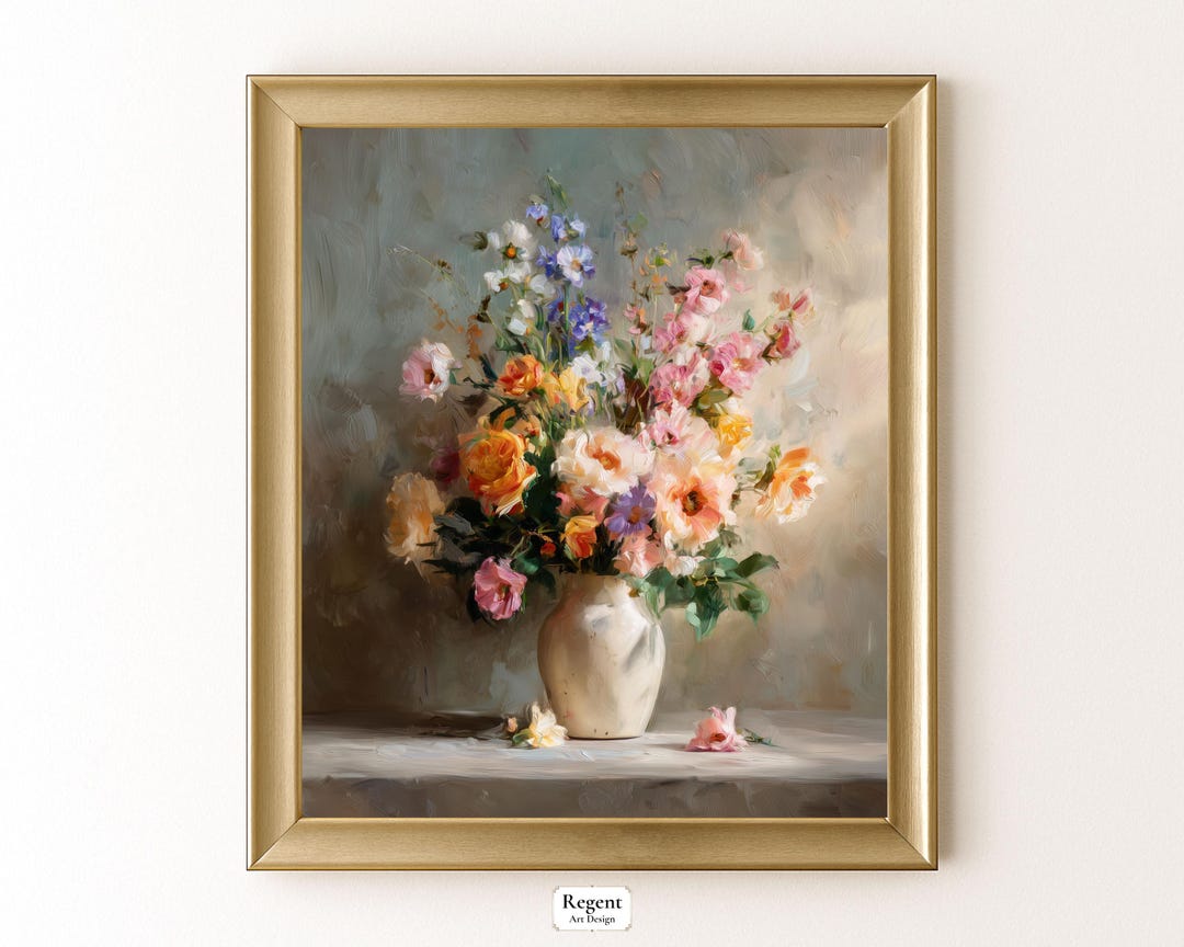 Vintage Floral Bouquet Printable Wall Art, Romantic Flower Still Life ...