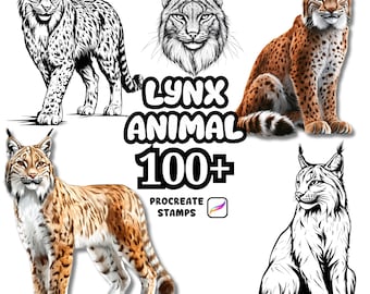Procreate Animals Brushes, 100+ Lynx Animal Procreate Brushes, Woodland Animals Procreate, Wild Animals, Farm Animals, Cartoon Procreate