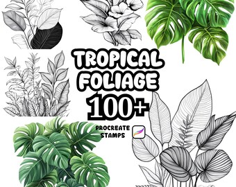 Procreate Tropical Foliage Leaves Brushes, 100+ Tropical Foliage Procreate Stamps, Botanical Procreate, Leaves Procreate, Plants,Wild Nature