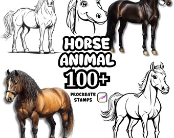 Procreate Animals Brushes, 100+ Horse Animal Procreate Brushes, Woodland Animals Procreate, Wild Animals, Farm Animals, Cartoon Pony, Horse