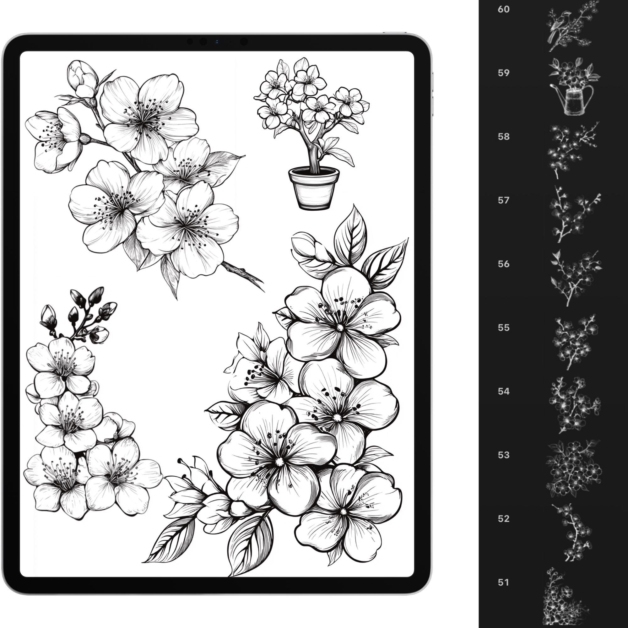 Procreate Flower Brushes, 100+ Cherry Blossom Flower Procreate Stamps ...