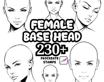 Procreate Human Brushes, 230+ Female Base Head Procreate Stamps, Female Procreate, Human Characters, Human Illustration, Woman, Face, Girls