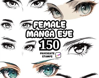 Procreate Human Brushes, 150 Female Manga Eyes Procreate Stamps, Body Procreate, Human Characters, Human Eyes, Girl Eyes Procreate Brushes