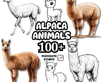 Procreate Animals Brushes, 100+ Alpaca Animal Procreate Brushes, Woodland Animals Procreate, Wild Animals, Farm Animals, Cartoon Alpaca