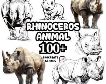 Procreate Animals Brushes, 100+ Rhinoceros Animal Procreate Brushes, Woodland Animals Procreate, Wild Animals, Farm Animals, Cartoon Rhino,