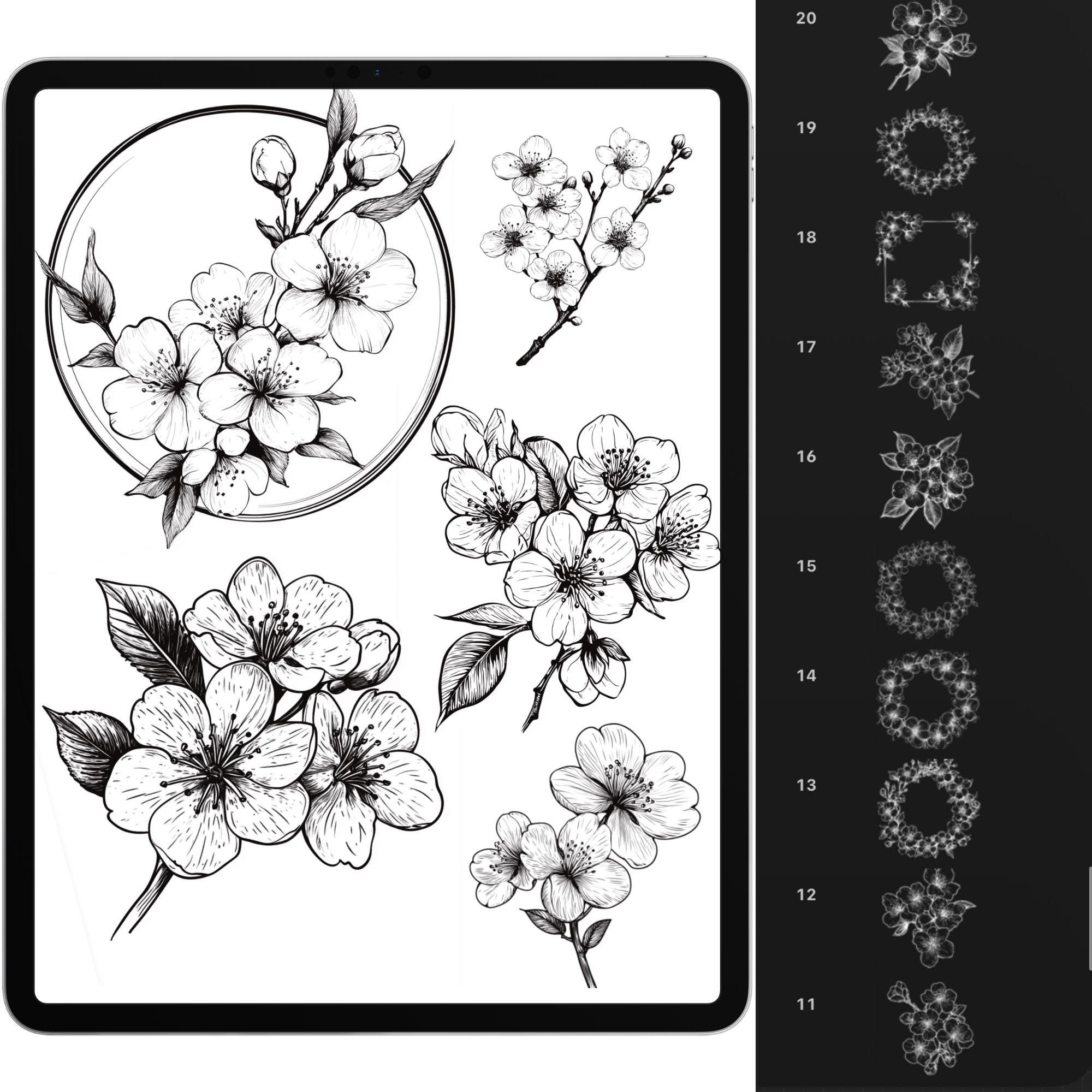 Procreate Flower Brushes, 100+ Cherry Blossom Flower Procreate Stamps ...