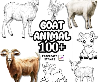 Procreate Animals Brushes, 100+ Goat Animal Procreate Brushes, Woodland Animals Procreate, Wild Animals, Farm Animals, Goat Cartoon Stamps