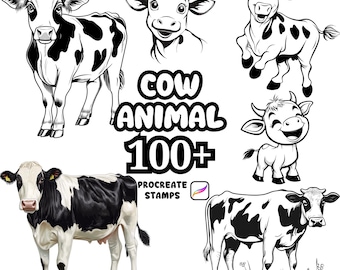 Procreate Animals Brushes, 100+ Cow Animal Procreate Brushes, Woodland Animals Procreate, Wild Animals, Farm Animals, Cartoon Procreate