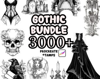 Procreate Gothic Bundle Brushes, 3000+ Gothic Bundle Mega Set Procreate Stamps,  Gothic Bundle, Horror, Spooky, Creepy, Halloween, Gothic