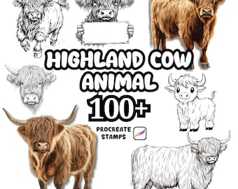 Procreate Animals Brushes, 100+ Highland Cow Animal Procreate Brushes, Woodland Animals Procreate, Wild Animals, Farm Animals, Cow Cartoon