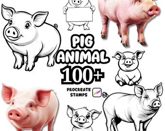 Procreate Animals Brushes, 100+ Pig Animal Procreate Brushes, Woodland Animals Procreate, Wild Animals, Farm Animals, Pig Cartoon Procreate