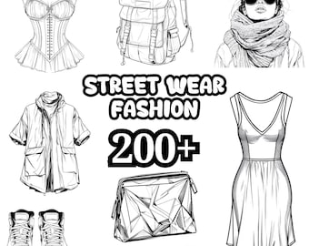 200+ Street Wear Fashion Procreate Brushes | Dresses, Jewellery, Shoes, Accessories | Boho Style Illustration Pack, Procreate Fashion