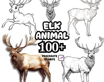 Procreate Animals Brushes, 100+ Elk Animal Procreate Brushes, Woodland Animals Procreate, Wild Animals, Farm Animals, Cartoon Procreate