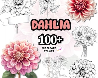 Procreate Flower Brushes, 100+ Dahlia Flower Procreate Brushes, Floral Procreate, Procreate Brushes, Plants, Wild Flowers, Dahlia Procreate