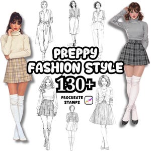 Procreate Fashion Brushes, 130+ Preppy Fashion Style Procreate Stamp, Female Fashion, Model Body Poses, Dresses, Clothes, Fashion Set Stamps