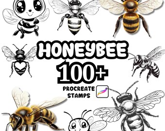 Procreate Animals Brushes, 100+ Honeybee Insect Procreate Brushes, Woodland Animals Procreate, Wild Animals, Farm Animals, Cartoon Honey Bee