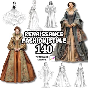 Procreate Fashion Brushes, 140 Renaissance Fashion Style Procreate Stamp, Female Fashion Procreate, Model Body Poses, Dresses, Clothes
