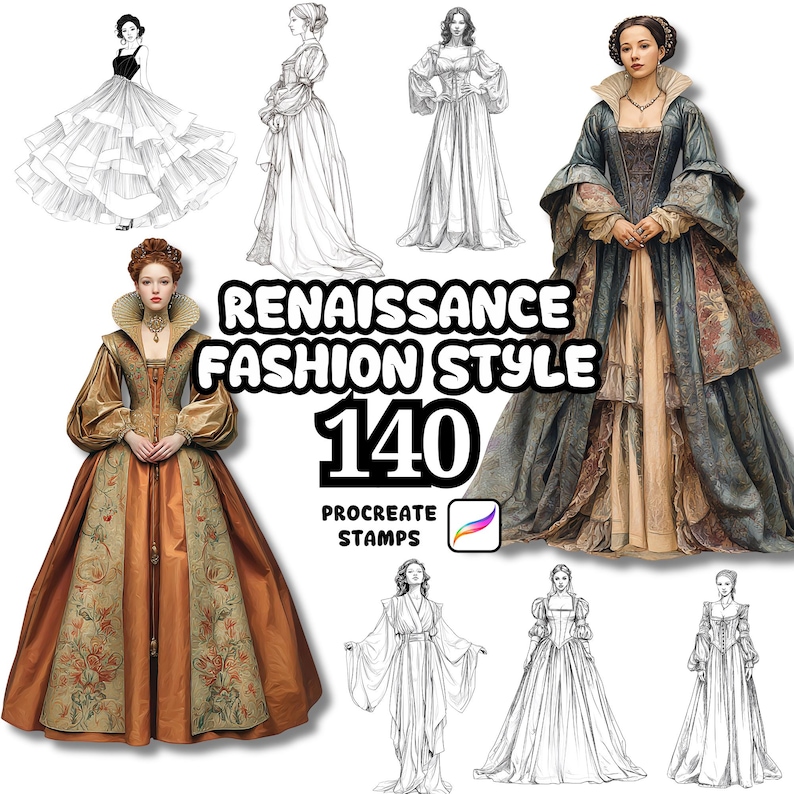 Procreate Fashion Brushes, 140 Renaissance Fashion Style Procreate ...
