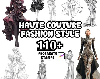 Procreate Fashion Brushes, 110+ Haute Couture Fashion Style Procreate Stamp, Female Fashion, Model Poses, Dresses, Clothes, Fashion Stamps
