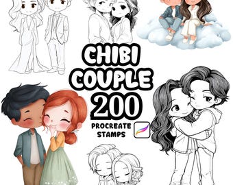 Procreate Human Brushes, 200 Chibi Couple Procreate Stamps, Body Procreate, Human Characters, Boys, Girls Poses, Couple Poses, Male, Female