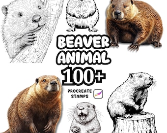 Procreate Animals Brushes, 100+ Beaver Animal Procreate Brushes, Woodland Animals Procreate, Wild Animals, Farm Animals, Cartoon Procreate