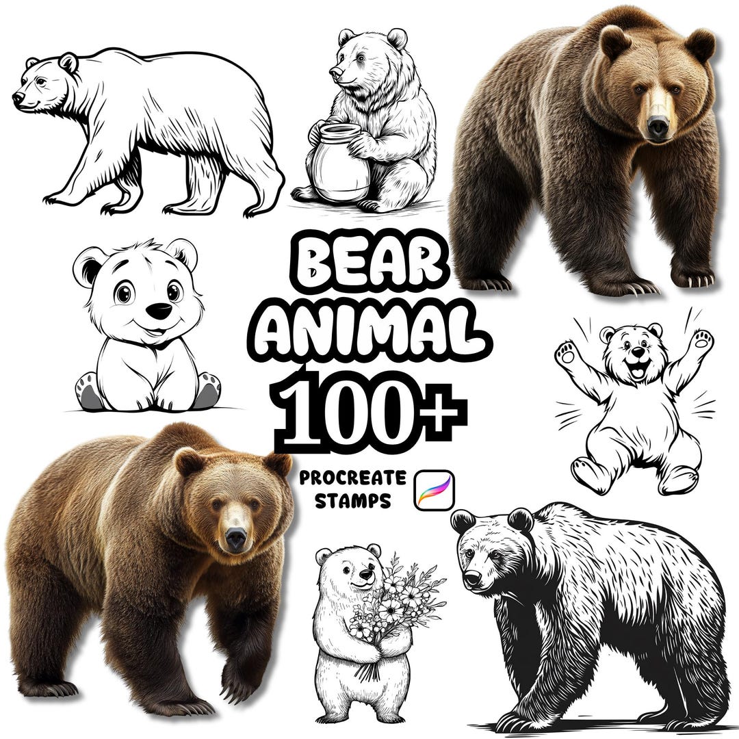 Procreate Animals Brushes, 100+ Bear Animal Procreate Brushes, Woodland ...
