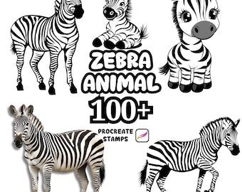Procreate Animals Brushes, 100+ Zebra Animal Procreate Brushes, Woodland Animals Procreate, Wild Animals, Farm Animals, Cartoon Zebra