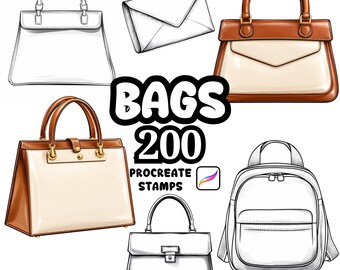 Conjunto de pincéis e bolsas para Procreate, 200 conjuntos de carimbos para Procreate, luminárias para móveis e mesas de estudo, bolsas de mão e objetos de decoração para Procreate.