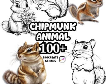 Procreate Animals Brushes, 100+ Chipmunk Animal Procreate Brushes, Woodland Animals Procreate, Wild Animals, Farm Animals, Cartoon Procreate
