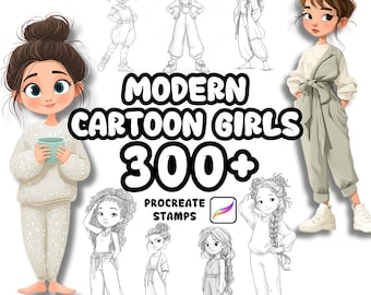 Procreate Human Brushes, 300+ Cartoon Girls In Modern Look Procreate Stamps, Female , Modern Cartoon Characters, Human , Woman, Girls