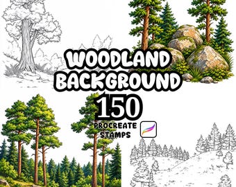 Pincéis de Floresta para Procreate, 150 Carimbos de Fundo de Bosque para Procreate, Natureza para Procreate, Fundo Botânico, Floresta para Procreate, Plantas, Árvores