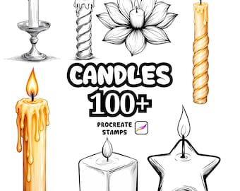 Pincéis para velas Procreate, 150 carimbos de velas Procreate, luminárias para móveis Procreate, luminárias de estudo, luminárias, objetos de decoração Procreate
