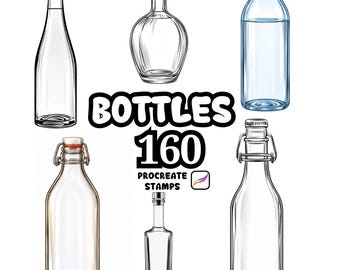 Pincéis para Garrafas Procreate, 160 Carimbos para Garrafas Procreate, Luminárias para Móveis Procreate, Luminárias de Estudo, Luminárias, Objetos de Decoração Procreate