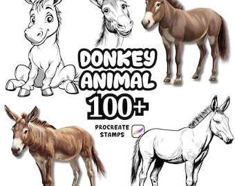 Pincéis de animais para Procreate, mais de 100 pincéis de burros para Procreate, animais da floresta, animais selvagens, animais da fazenda, desenhos animados para Procreate