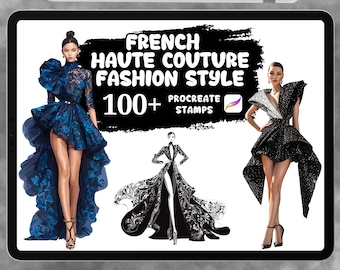 Carimbos de Moda para Procreate, Mais de 100 Pincéis de Estilo Alta Costura Francesa, Ilustração de Moda, Moda para Procreate, Carimbos de Moda Feminina