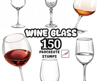 Pincéis para Taças de Vinho Procreate, 150 Carimbos para Taças de Vinho Procreate, Luminárias para Móveis Procreate, Luminárias de Estudo, Luminárias, Objetos de Decoração Procreate