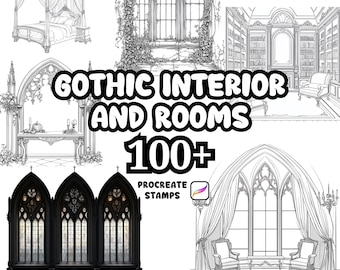 Pincéis góticos para Procreate, mais de 100 carimbos góticos para interiores e ambientes, pacote gótico, terror, assustador, arrepiante, Halloween, tema gótico