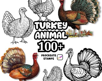 Procreate Animals Brushes, 100+ Turkey Bird Procreate Brushes, Woodland Animals Procreate, Wild Animals, Farm Animals, Cartoon Birds