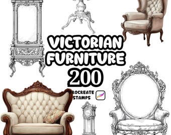 Procreate Victorian Brushes, 100+ Victorian Furniture Procreate Stamps,  Victorian Bundle, Victorian Home Objects, Theme Procreate,Sofa, Bed