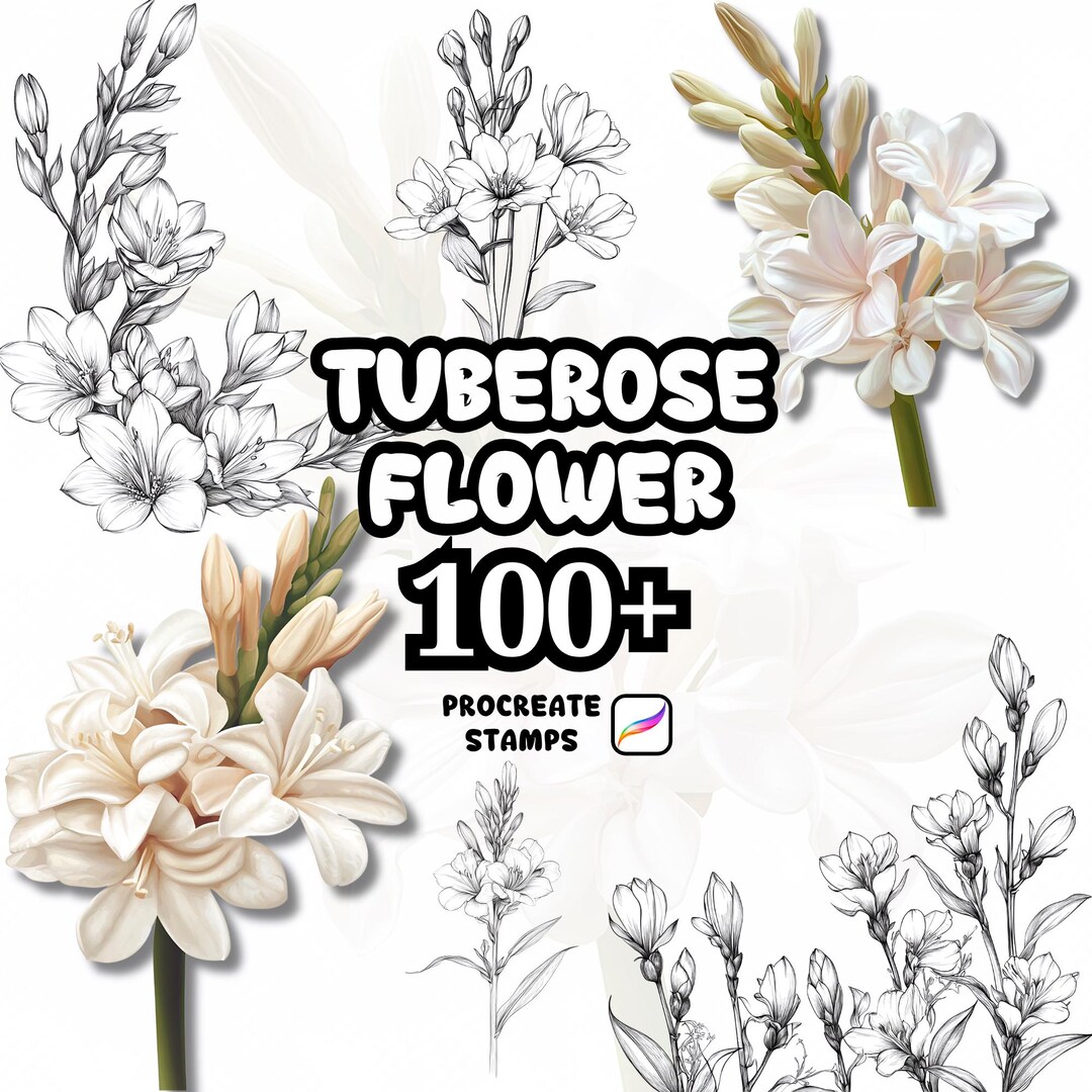 Procreate Flower Brushes, 100+ Tuberose Flower Procreate Stamps, Floral ...
