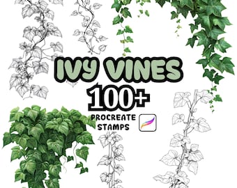 Pincéis de Hera para Procreate, Mais de 100 Carimbos de Folhas de Hera para Procreate, Botânica para Procreate, Pincéis de Folhas para Procreate, Plantas, Hera Selvagem