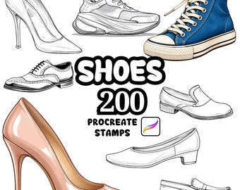 Pincéis para sapatos no Procreate, 200 carimbos de sapatos para Procreate, luminárias para móveis no Procreate, luminárias de estudo, luminárias em geral, objetos de decoração para Procreate, luminária de chão